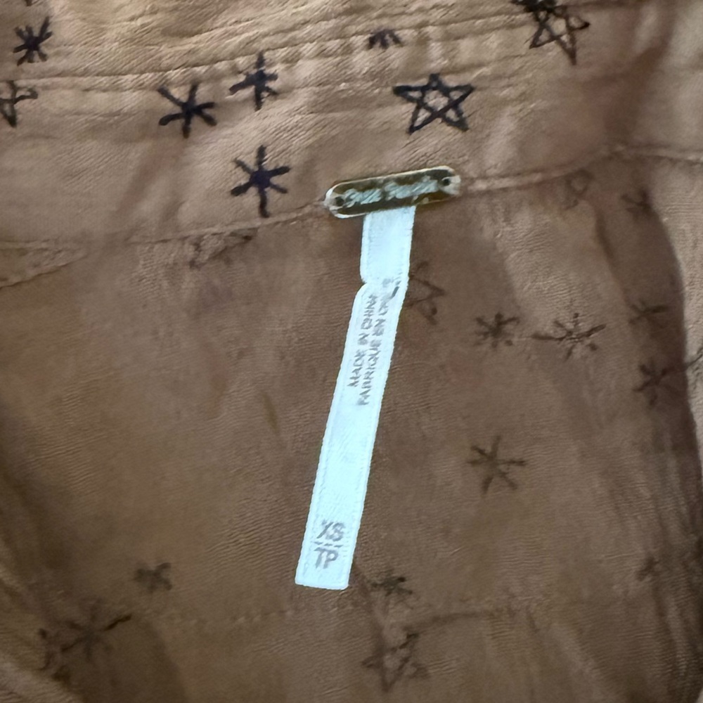 Free People Olive Star Patterned Ruffle Blouse XS - Picture 2 of 5